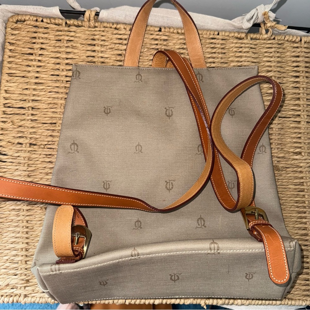El Caballo Coated Canvas Leather Backpack Horseshoe Equestrian Tan Brown - Picture 4 of 7